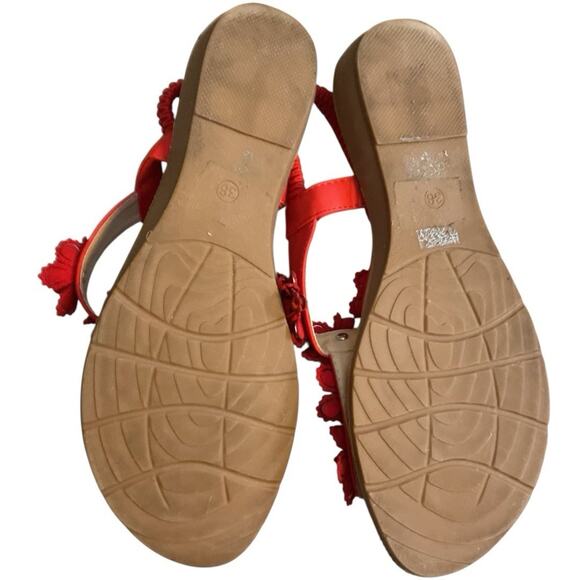 Atalina Red Beaded Thong Sandal Floral Rhinestone Women Shoe Sz 8W Elastic Strap - Picture 9 of 9